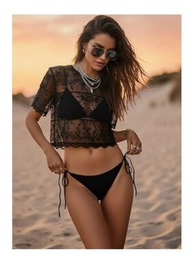 new Kiki de Montparnasse ♕ Side Tie Swim Briefs String Bikini Bottoms ♕ Black XS